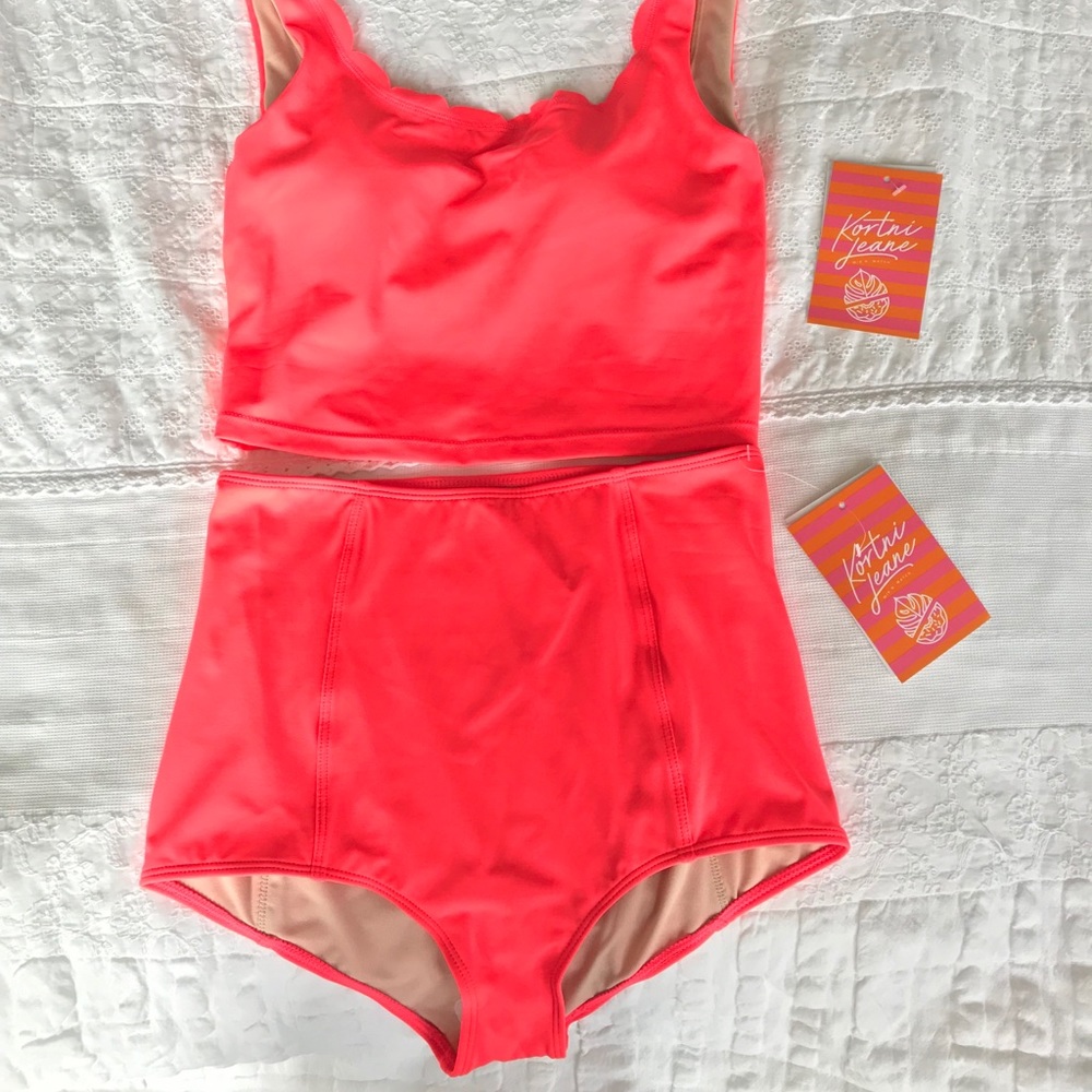 KortniJeane Small Fiery Coral Swim Suit NWT